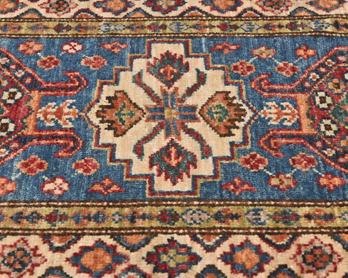 2x3 Blue Kazak Afghan Hand Knotted Wool Area Rug